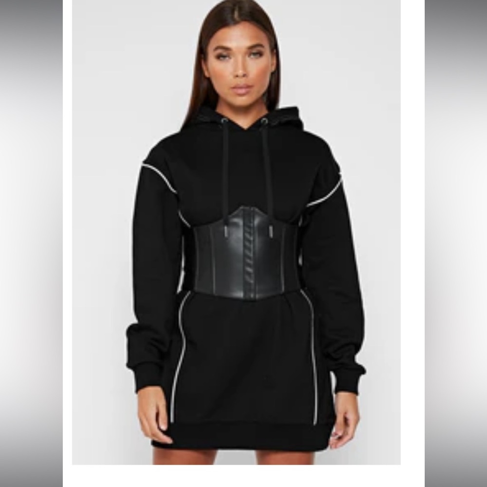 Maniere De Voir CORSET HOODED DRESS - BLACK